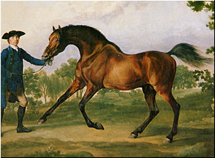 old-fashioned painting of a 
horse and rider